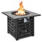 Black Square Outdoor Propane Fire Pit Table with Lava Stones and Cover